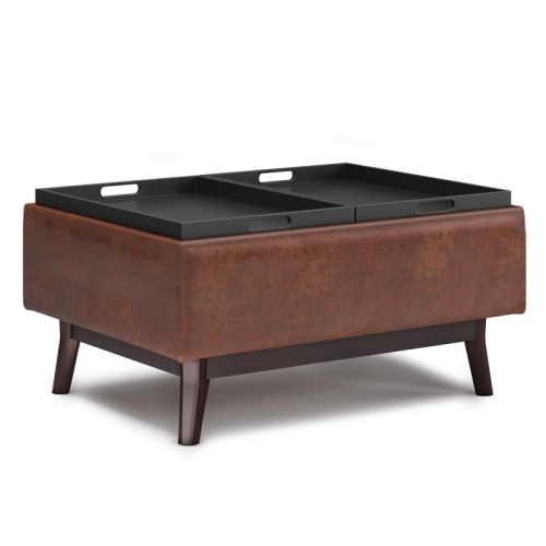 Owen 34 in. W Table Storage Ottoman in Distressed Saddle Brown Faux Leather