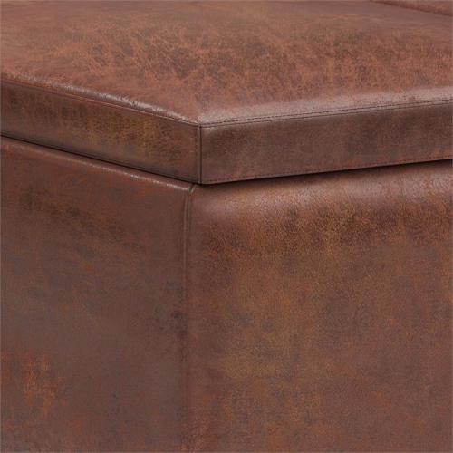 Owen 34 in. W Table Storage Ottoman in Distressed Saddle Brown Faux Leather