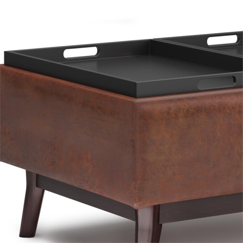 Owen 34 in. W Table Storage Ottoman in Distressed Saddle Brown Faux Leather