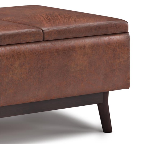 Owen 34 in. W Table Storage Ottoman in Distressed Saddle Brown Faux Leather