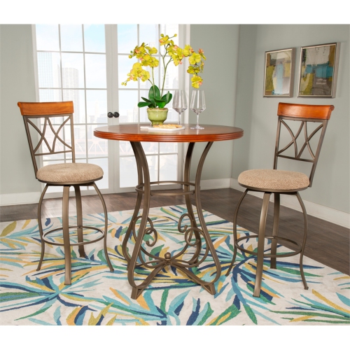 Linon Hamilton Three Piece Metal Swivel Pub Set in Cherry