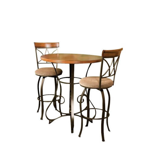Linon Hamilton Three Piece Metal Swivel Pub Set in Cherry