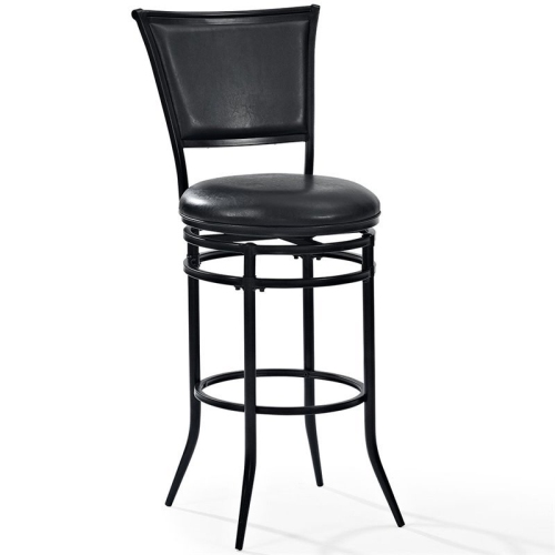 BOWERY HILL  30" Faux Leather Upholstered Swivel Bar Stool In In Black