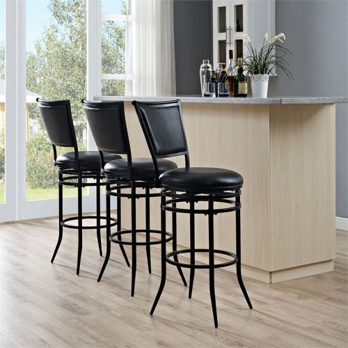 Bowery Hill 30" Faux Leather Upholstered Swivel Bar Stool in Black