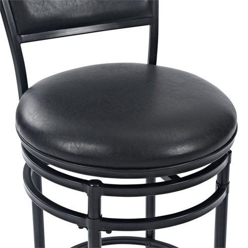 Bowery Hill 30" Faux Leather Upholstered Swivel Bar Stool in Black