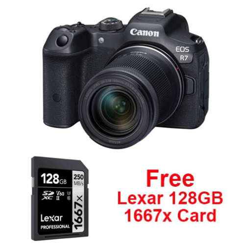 Canon EOS R7 Camera with RF-S 18-150mm Lens + 128GB 1667x Lexar Pro Card