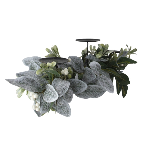 32" Iced Leaves and Winter Berries Artificial Christmas Pillar Candle Holder