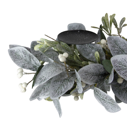 32" Iced Leaves and Winter Berries Artificial Christmas Pillar Candle Holder