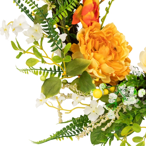 Hydrangea and Rose Artificial Floral Wreath - 24" - Yellow