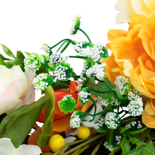 Hydrangea and Rose Artificial Floral Wreath - 24" - Yellow