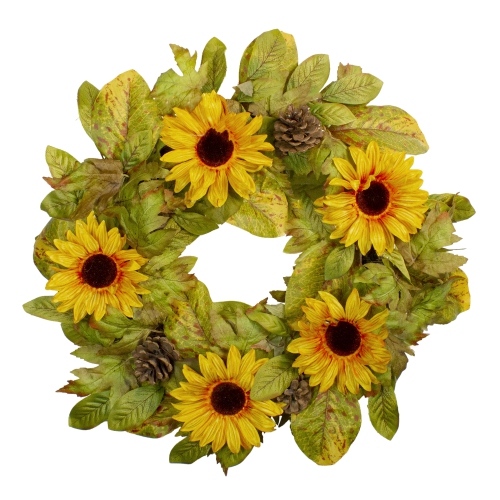 NORTHLIGHT  Sunflower And Pine Cone Artificial Fall Harvest Wreath - 24 Inch, Unlit In Yellow