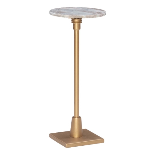 Linon Gavin Adjustable Metal and Sandy Marble Drink Table in Gold