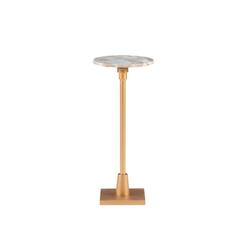 Linon Gavin Adjustable Metal and Sandy Marble Drink Table in Gold