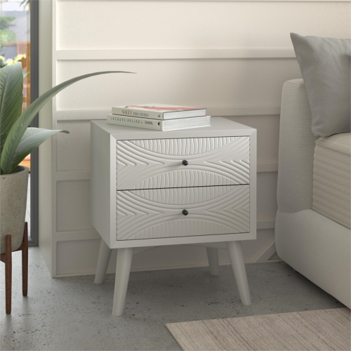 Alpine Furniture Tranquility 2 Drawer Wood Nightstand in White