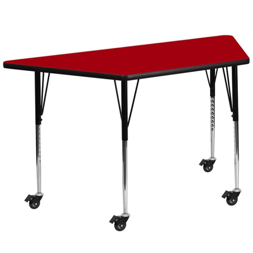 Flash Furniture 31" x 58" Trapezoid Thermal Fused Top Mobile Table in Red