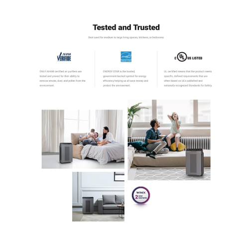 Purificateur d'air PlasmaWave de Winix avec filtre HEPA véritable, réduisant les odeurs, filtre au charbon en matériau solide, gris