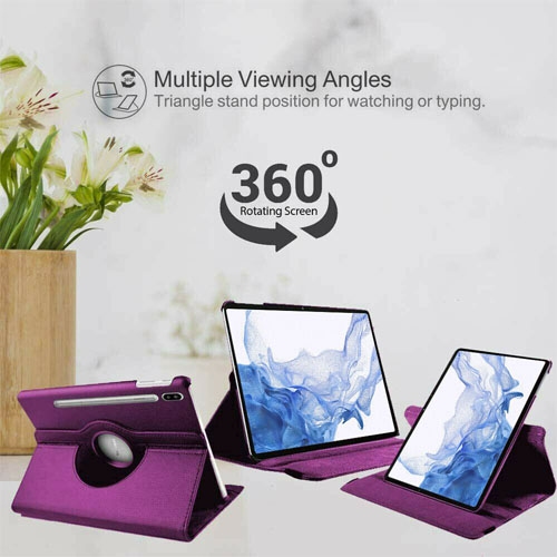 Étui pivotant à 360° pour Samsung Galaxy Tab S8 Plus 12.4&nbsp;po 2022 Support de visionnement à angles multiples, revêtement en cuir PU,
