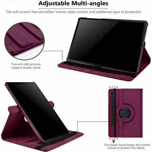 Étui pivotant à 360° pour Samsung Galaxy Tab S8 Plus 12.4&nbsp;po 2022 Support de visionnement à angles multiples, revêtement en cuir PU,