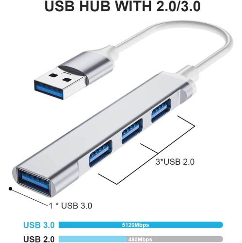USB Hub 4 Port with USB C to USB Adapter,USB Hub 3.0, USB Hub 2.0, USB Expander Hub for Laptop, Mini Extensions, Ultra Slim Portable Data Hub