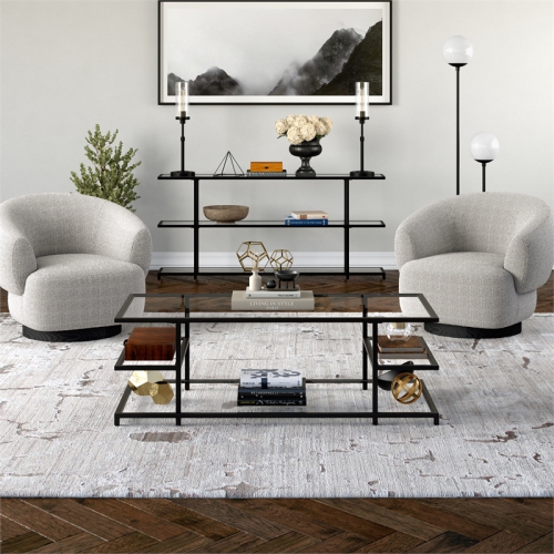Henn&Hart 54" Blackened Bronze Metal/Glass Coffee Table