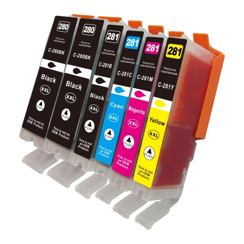 PRINTOXE® PGI 280 / CLI 281 XXL Compatible Set + Black | 6 Ink Cartridges | WITHOUT Photo Blue for Canon TR7520 TR7500 TR8500 TR8520 TR8620 TS6100