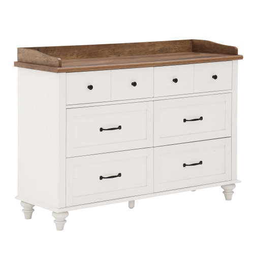 WAMPAT Dresser for Bedroom with 6 Sliding Drawers, White Kids Dressers with Wide Chest of Drawers, Mid Century Modern Wooden Closet Storage Organizer