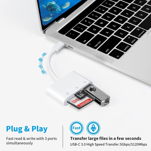 USB C SD Card Reader Adapter, iHoryson USB 3.0 Type C Micro SD TF Card Reader Adapter, 3 in 1 USB C to USB Camera Memory Card Reader Adapter for Pad