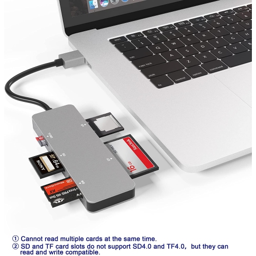 USB3.0 XD Card Reader, USB 3.0 High Speed TF/SD/MS/M2/XD/CF Memory Card Solt Combo Adapter, 6 in 1 Aluminum Card Reader,Compatible with Windows