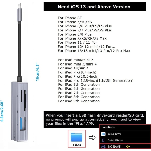 Lecteur de cartes Lightning vers SD pour appareil photo [certifié MFi Apple] , Adaptateur OTG 4-EN-1 USB femelle pour iPhone 13 12 11 XR X XS 8 7