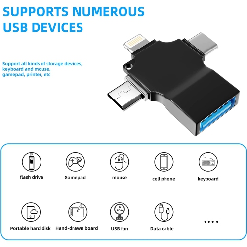 Adaptateur type C à USB 3.0 OTG femelle(3-en-1) Micro mâle Lightning pour Apple iPhone 13 12 11 Pro Max iPad Samsung Souris appareil photo Android LG