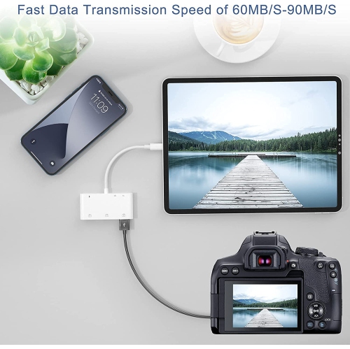 USB Camera Adapter for iPhone,USB OTG Camera Connection Kits Adapter with SD TF Card Reader and Charging Adapter for iPhone 13 Pro/12 iPad,Support