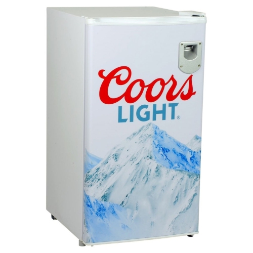 Coors Light Rocky Mountain Compact Fridge with Bottle Opener, 90 L/ 95 Quart 3.2 Cubic Foot for Snacks, Beverages, Juice, Beer, Den, Dorm, Office,