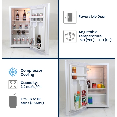 Coors Light Rocky Mountain Compact Fridge with Bottle Opener, 90 L/ 95 Quart 3.2 Cubic Foot for Snacks, Beverages, Juice, Beer, Den, Dorm, Office,