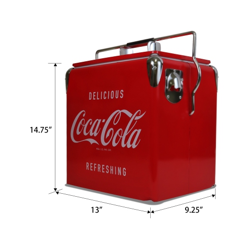 Coca-Cola Retro Ice Chest Beverage Cooler with Bottle Opener 13L, 18 Can Vintage Style Ice Bucket for Camping, Beach, Picnic