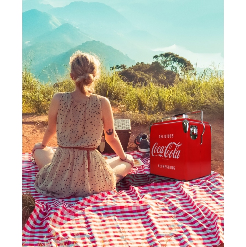 Coca-Cola Retro Ice Chest Beverage Cooler with Bottle Opener 13L, 18 Can Vintage Style Ice Bucket for Camping, Beach, Picnic