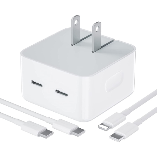C/S) Chargeur rapide USB C COMPATIBLE avec les iPhone pour iPhone 14/13/12/11  Pro Max, iPad, 35W PD 3.0 USB C DOUBLE AVEC 1 câble de chargement rapide C  à C et 1