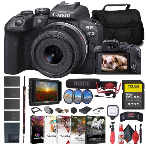 CANON  Eos R10 Mirrorless Camera W/ 18-45MM Lens + 4K Monitor + Videomic + More