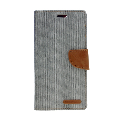 GOOSPERY  Topsave Canvas Card Holder Fabric Folio Wallet Flip Case for Iphone 14 (6.1) In Gray