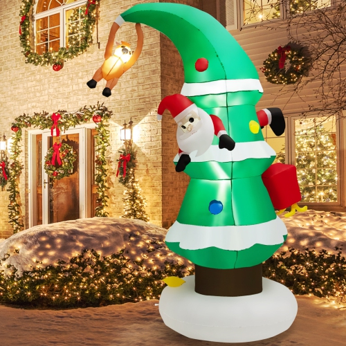 Gymax 8FT Christmas Inflatable Tree & Santa Claus Yard Decor w/ Air Blower & LED Lights
