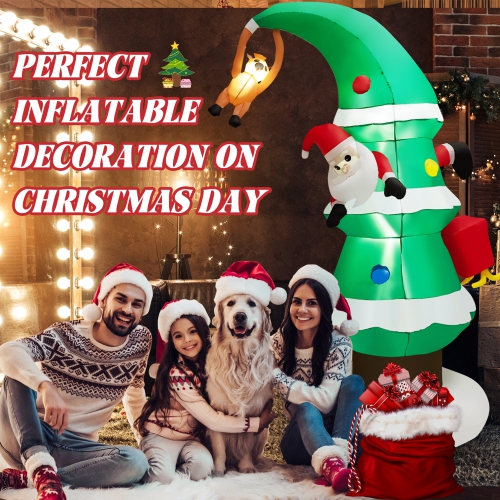 Gymax 8FT Christmas Inflatable Tree & Santa Claus Yard Decor w/ Air Blower & LED Lights