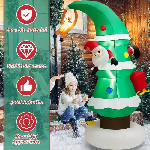 Gymax 8FT Christmas Inflatable Tree & Santa Claus Yard Decor w/ Air Blower & LED Lights