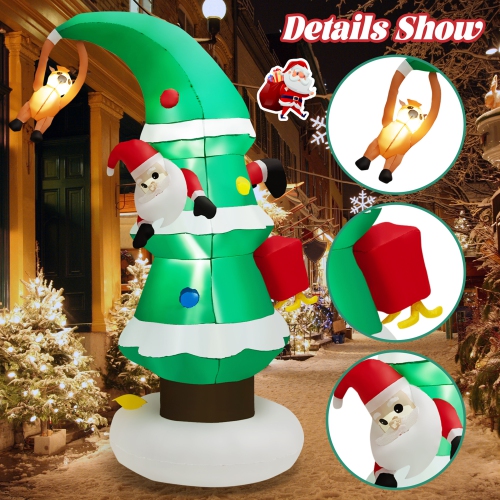 Gymax 8FT Christmas Inflatable Tree & Santa Claus Yard Decor w/ Air Blower & LED Lights