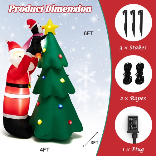 Gymax 6FT Christmas Inflatable Tree Santa Claus & Penguin Decor w/ Air Blower & LED Lights