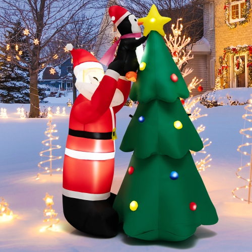 Gymax 6FT Christmas Inflatable Tree Santa Claus & Penguin Decor w/ Air Blower & LED Lights
