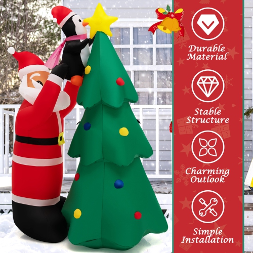 Gymax 6FT Christmas Inflatable Tree Santa Claus & Penguin Decor w/ Air Blower & LED Lights