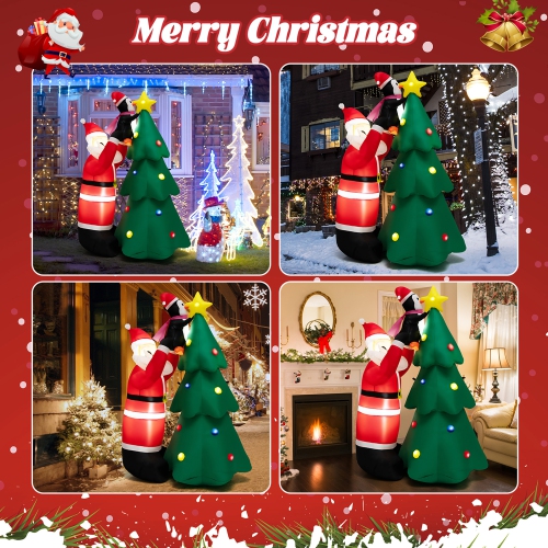 Gymax 6FT Christmas Inflatable Tree Santa Claus & Penguin Decor w/ Air Blower & LED Lights