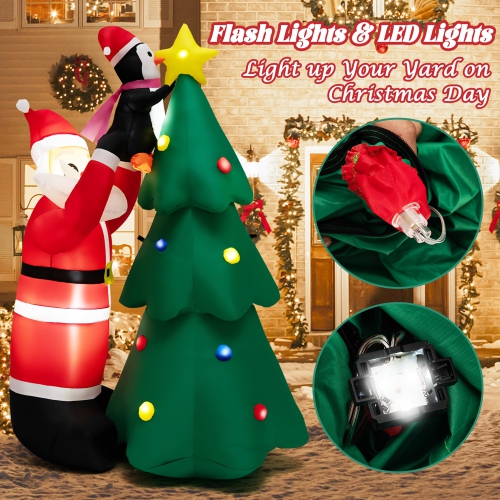 Gymax 6FT Christmas Inflatable Tree Santa Claus & Penguin Decor w/ Air Blower & LED Lights