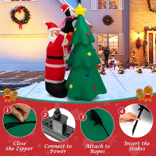 Gymax 6FT Christmas Inflatable Tree Santa Claus & Penguin Decor w/ Air Blower & LED Lights