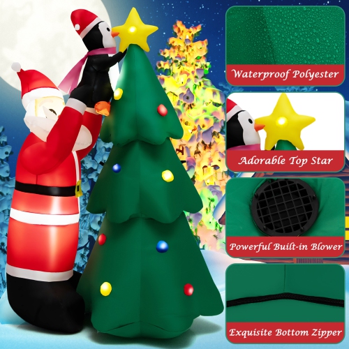 Gymax 6FT Christmas Inflatable Tree Santa Claus & Penguin Decor w/ Air Blower & LED Lights