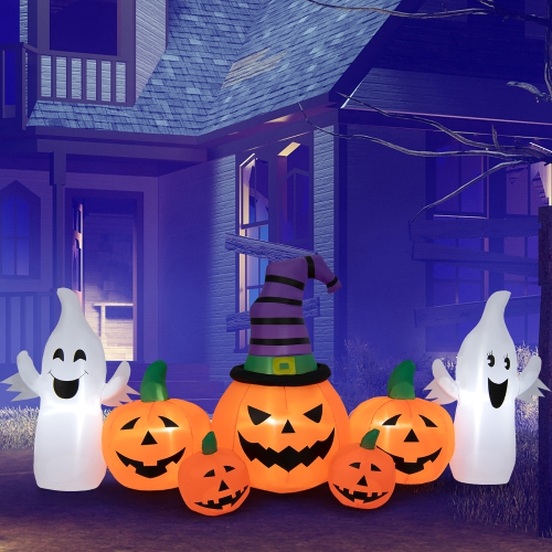 GYMAX  9Ft Long Inflatable Halloween Pumpkin Strings & Ghosts Combination Holiday Decor
